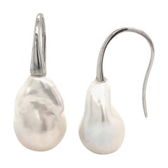 Baroque South Sea Pearl with White Gold 18 Karat Drop Earrings