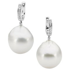 Baroque South Sea Pearls 0.10 Carat Diamonds White Gold Earrings