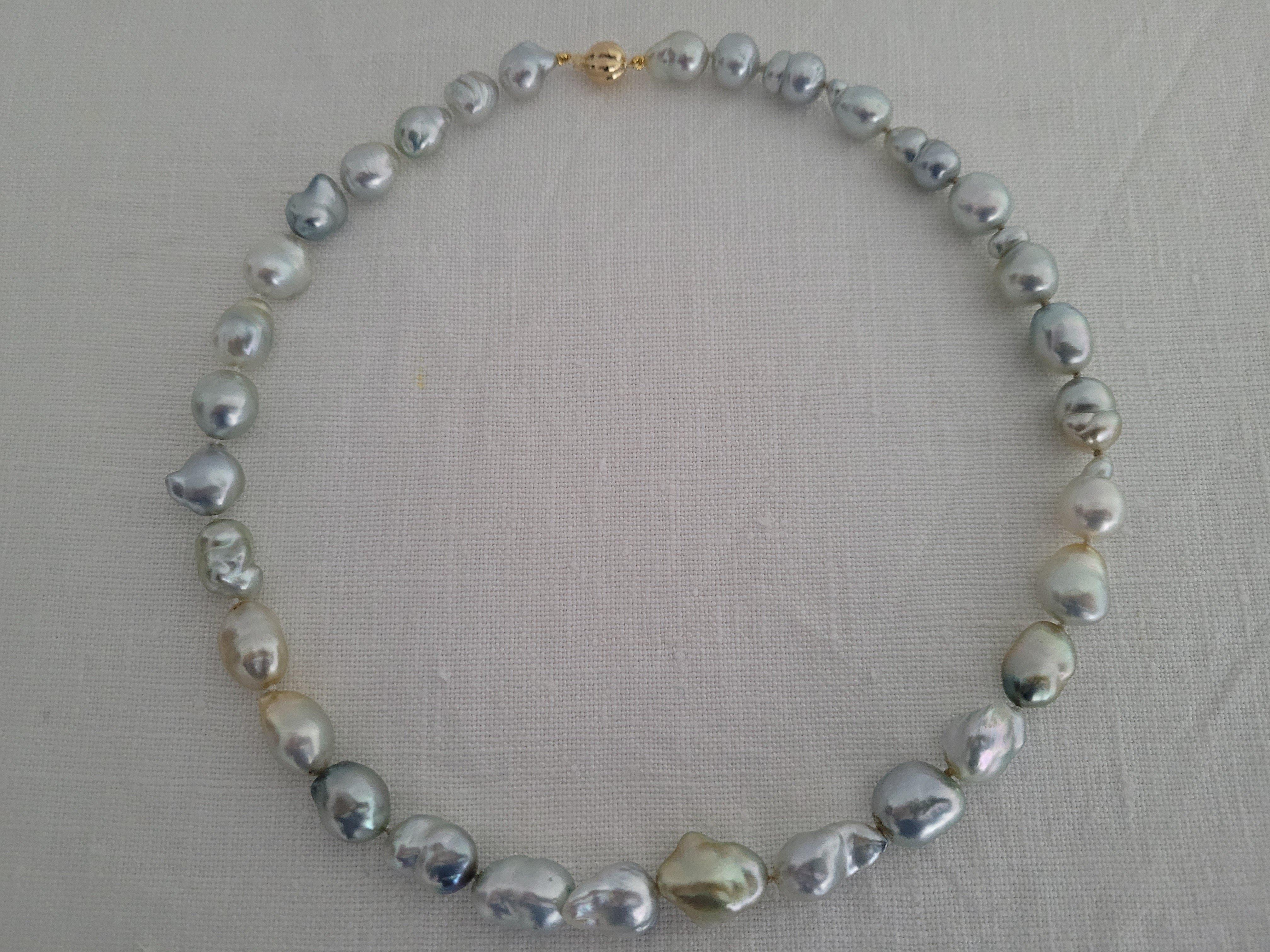 Bead Baroque South Sea Pearls, High Luster, Natural Color, 18 Karat Gold