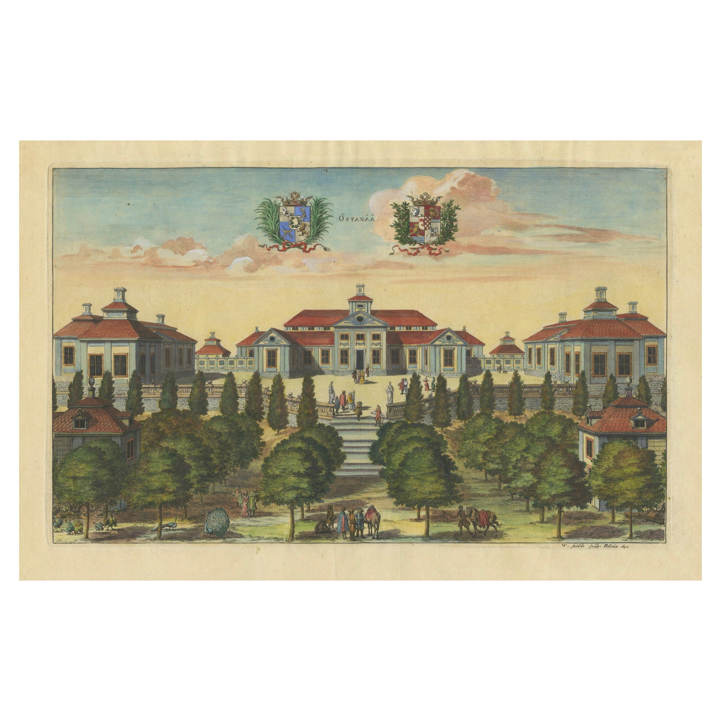Baroque Splendor: The Östanå Manor in Gränna, 1692 Swidde Engraving