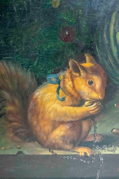 Baroque Still Life Painting with Fruit, Basket and Squirrel