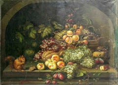 Baroque Still Life Painting with Fruit, Basket and Squirrel