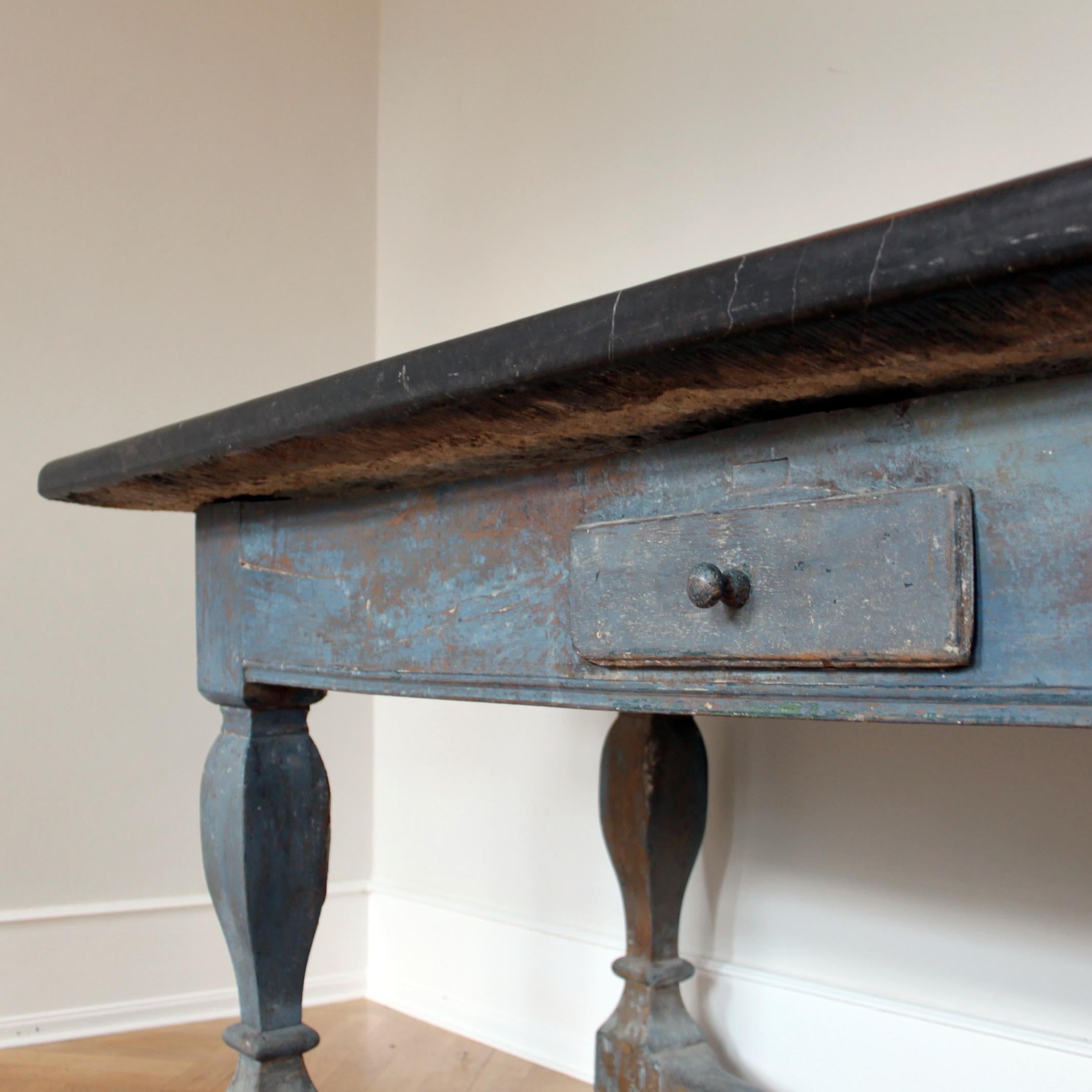Hand-Carved Baroque Stone Top Table, Sweden, 18th Century