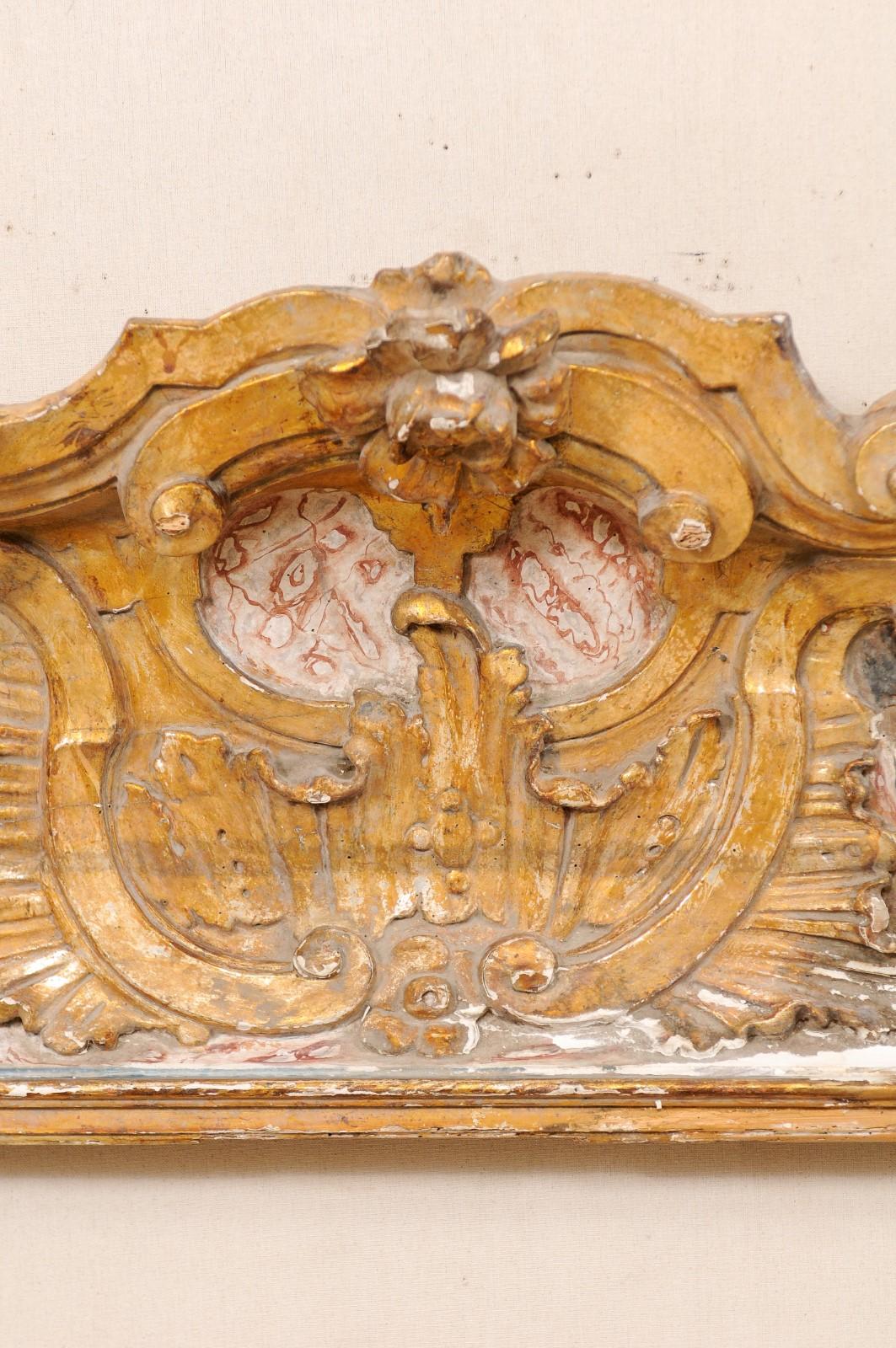 Wood Baroque Style 19th Century Italian Carved, Painted and Gilded Pediment Fragment
