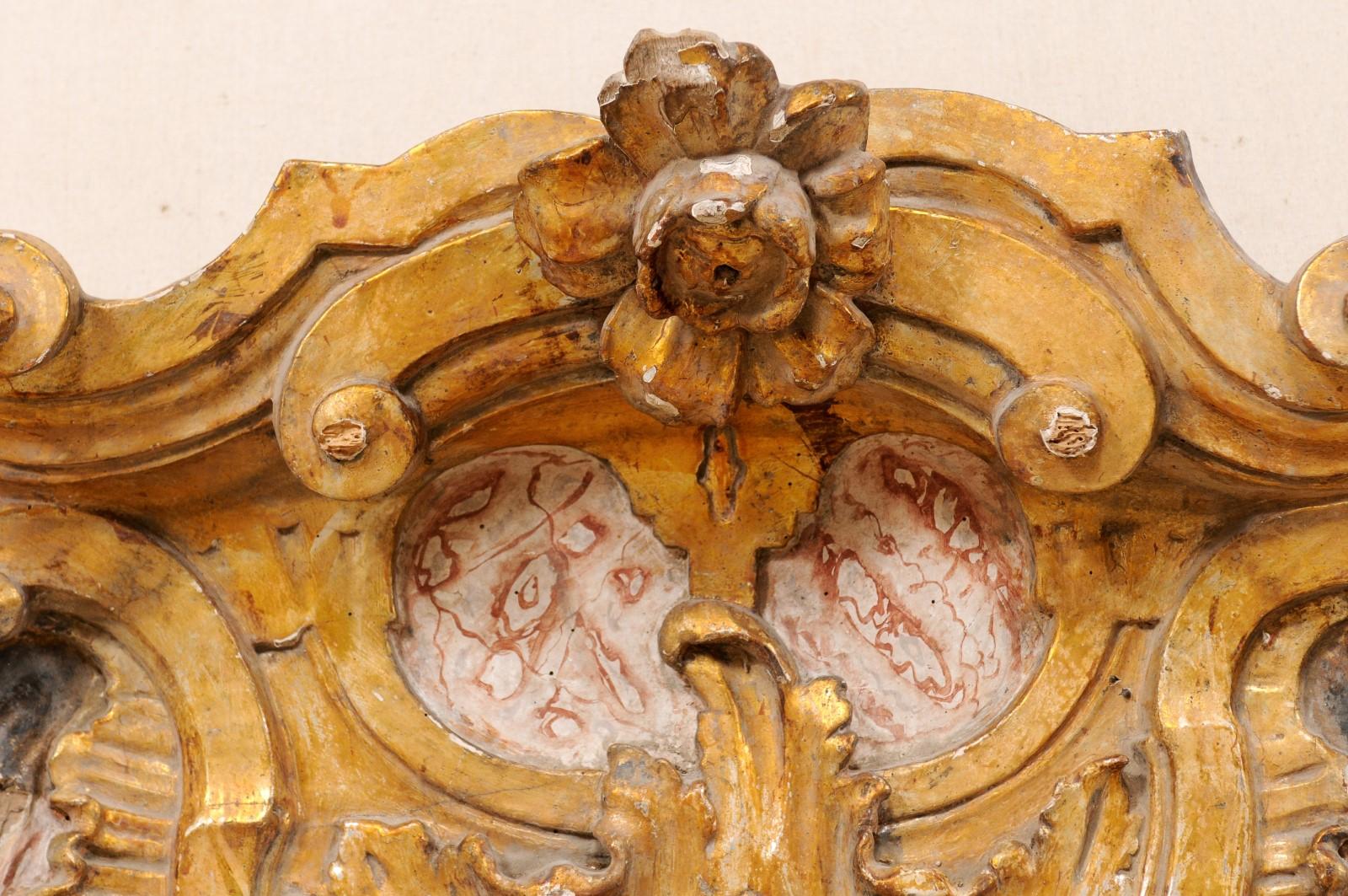 Baroque Style 19th Century Italian Carved, Painted and Gilded Pediment Fragment 1