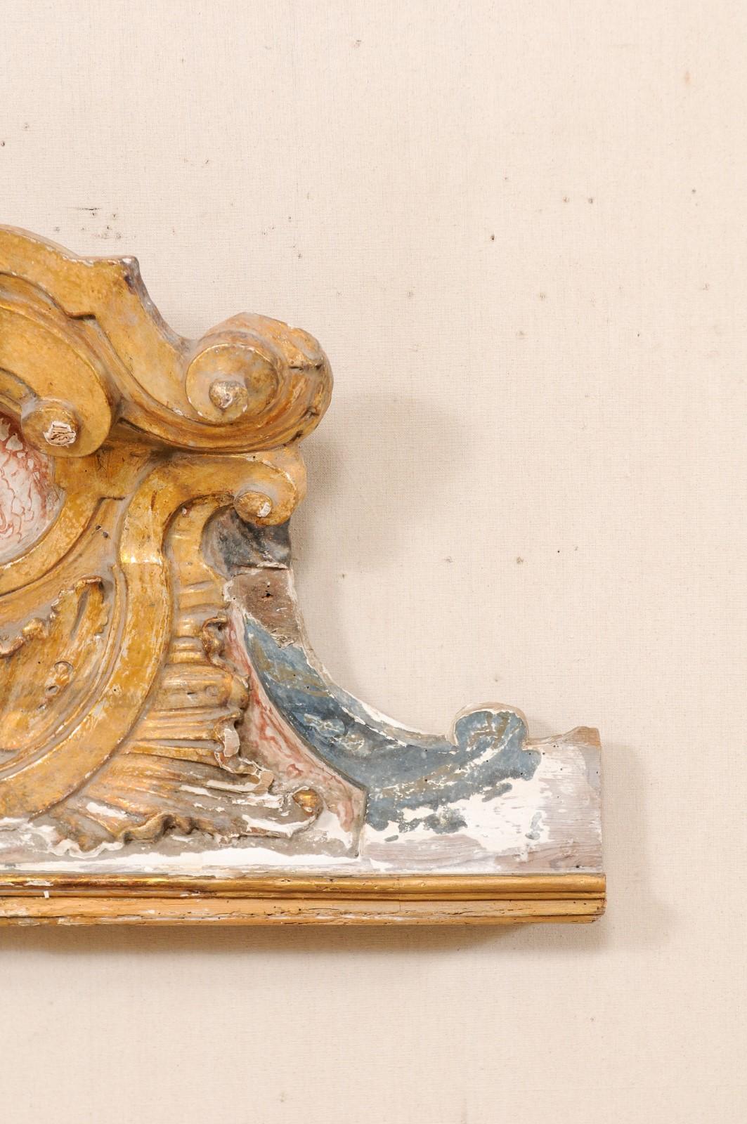 Baroque Style 19th Century Italian Carved, Painted and Gilded Pediment Fragment 2