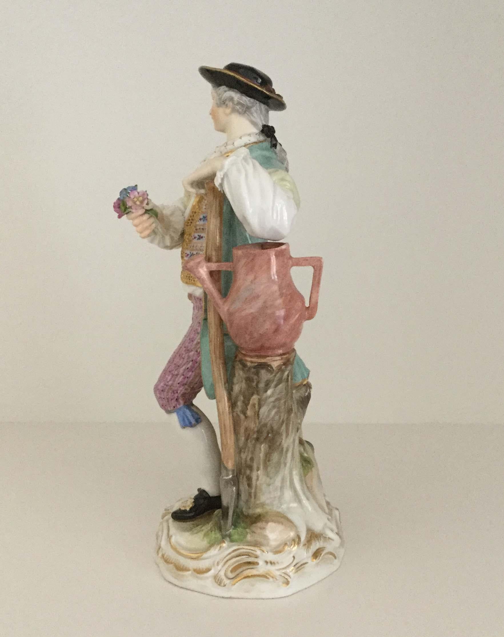 Hand-Painted Baroque Style 19th Century Meissen Porcelain Gardener Figurine