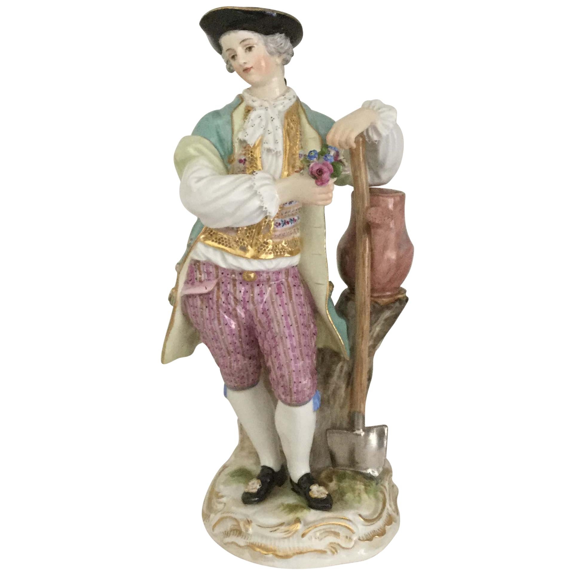 Baroque Style 19th Century Meissen Porcelain Gardener Figurine