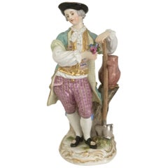 Antique Baroque Style 19th Century Meissen Porcelain Gardener Figurine