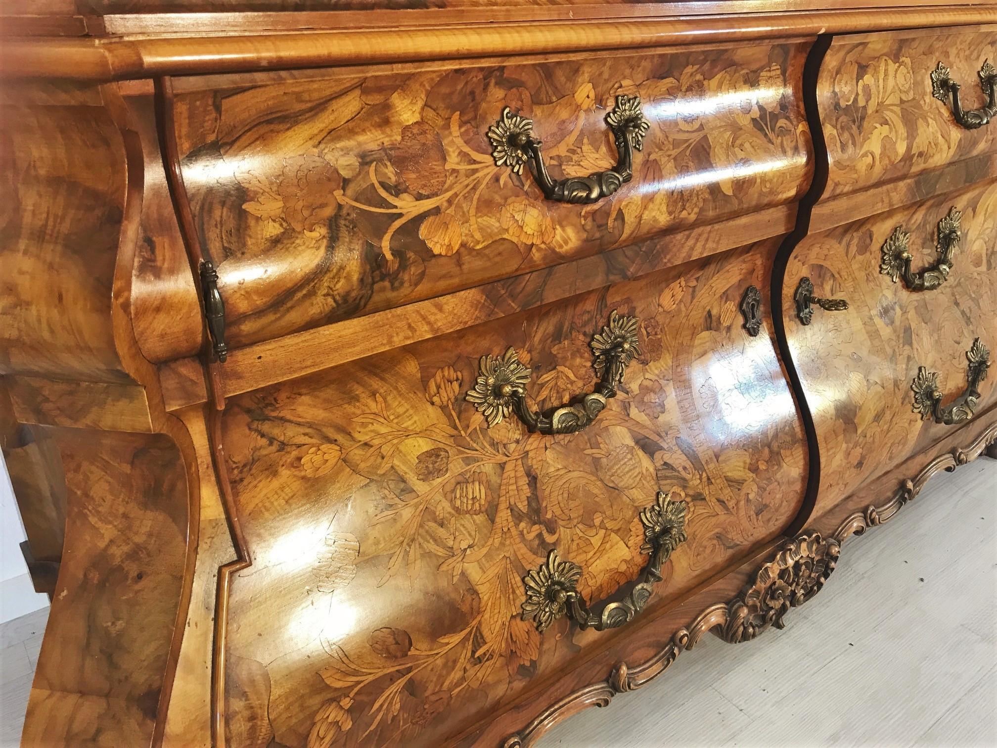 Walnut Baroque Style Armoire with Floral Ornamentations For Sale