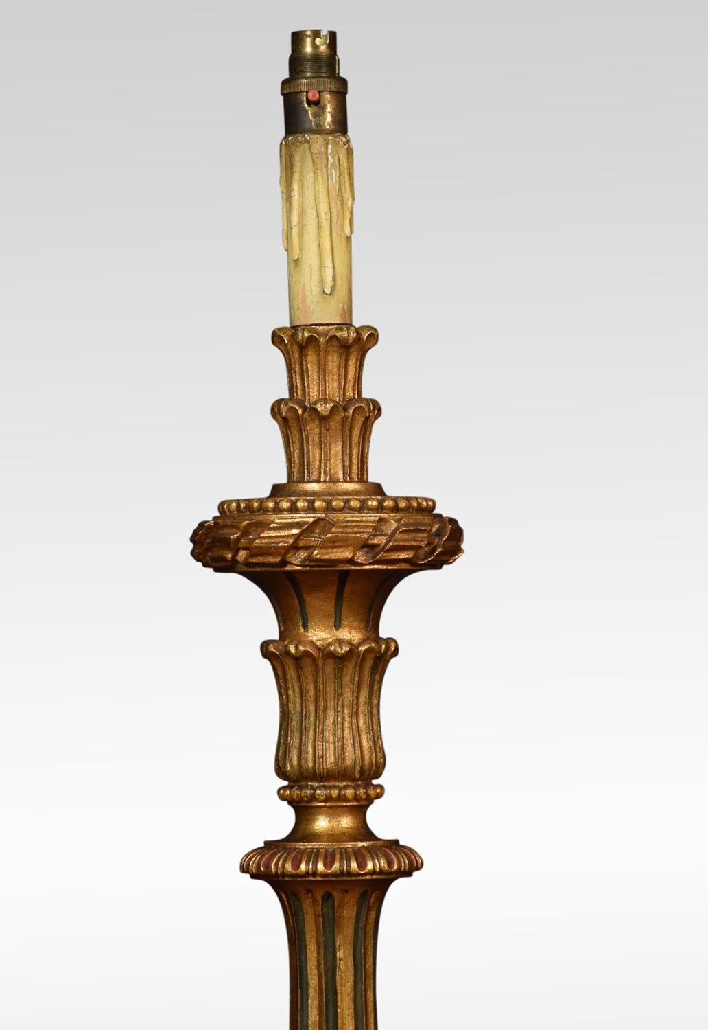 Portuguese Baroque Style Baluster Shaped Italian Carved Giltwood Standard Lamp