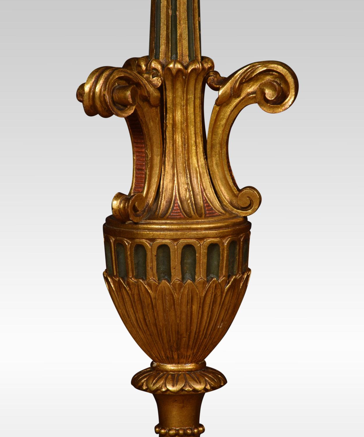 Baroque Style Baluster Shaped Italian Carved Giltwood Standard Lamp In Good Condition In Cheshire, GB