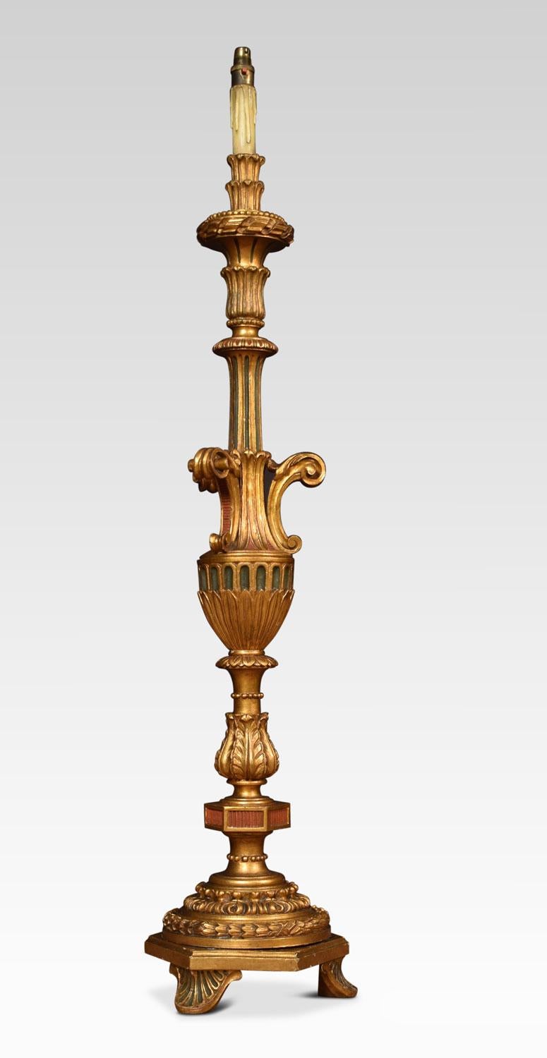 20th Century Baroque Style Baluster Shaped Italian Carved Giltwood Standard Lamp
