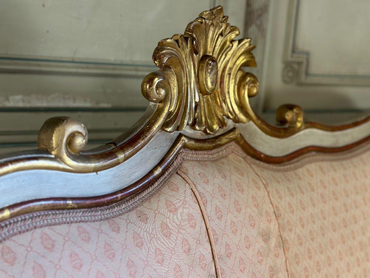 Baroque Style Bench In Golden And Painted Wood For Sale 4