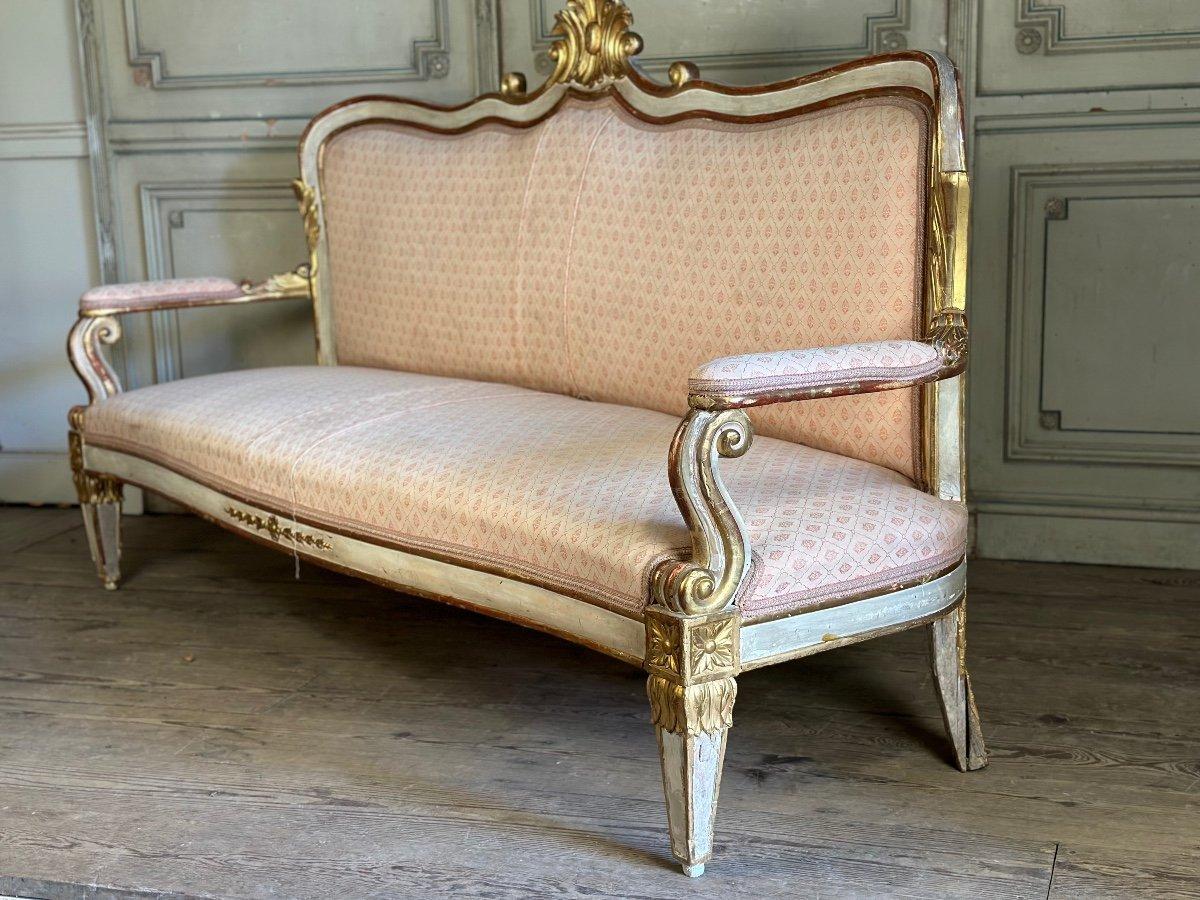 Baroque Style Bench In Golden And Painted Wood, Italy