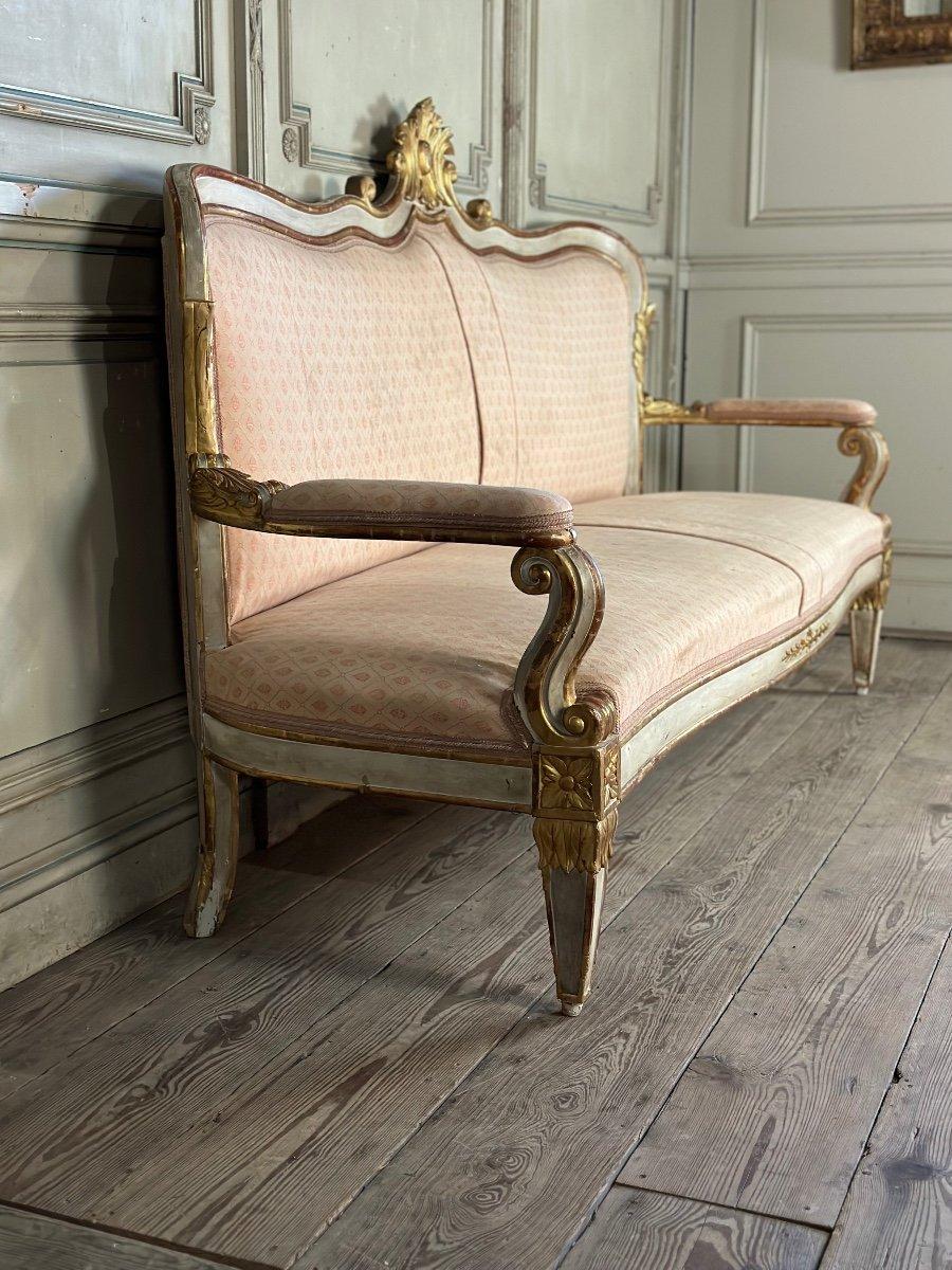 Italian Baroque Style Bench In Golden And Painted Wood For Sale