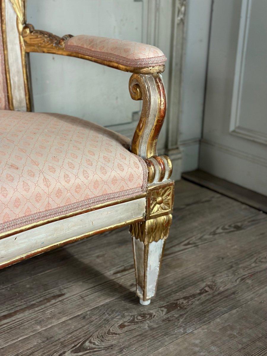 19th Century Baroque Style Bench In Golden And Painted Wood For Sale