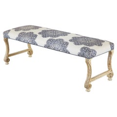 Baroque Style Bench with Moorish Blue and White Embroidery