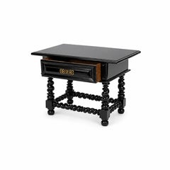 Baroque Style Black Lacquer Buffet Table Carved Bulbous Legs and Brass Hardware