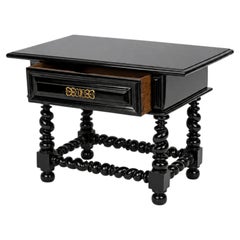 Baroque Style Black Lacquer Buffet Table Carved Bulbous Legs and Brass Hardware