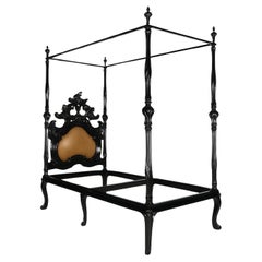 Baroque Style Black Lacquer Canopy Bed, 19th Century