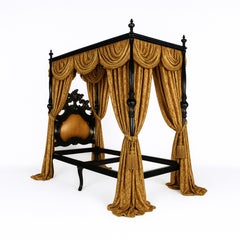 Baroque Style Black Lacquer Canopy Bed, 19th Century