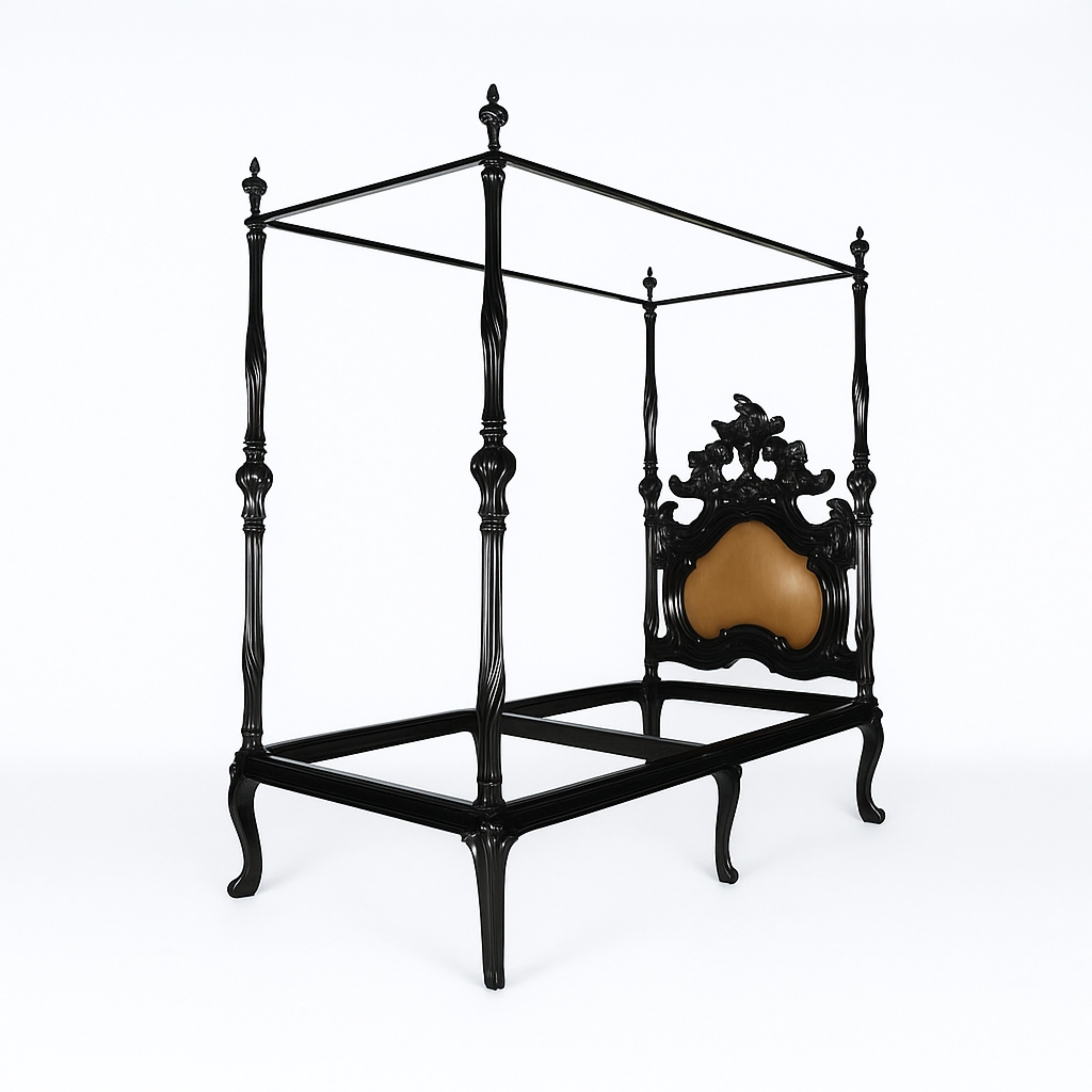 Baroque Lit à baldaquin de style baroque en laque noire, 19e siècle en vente