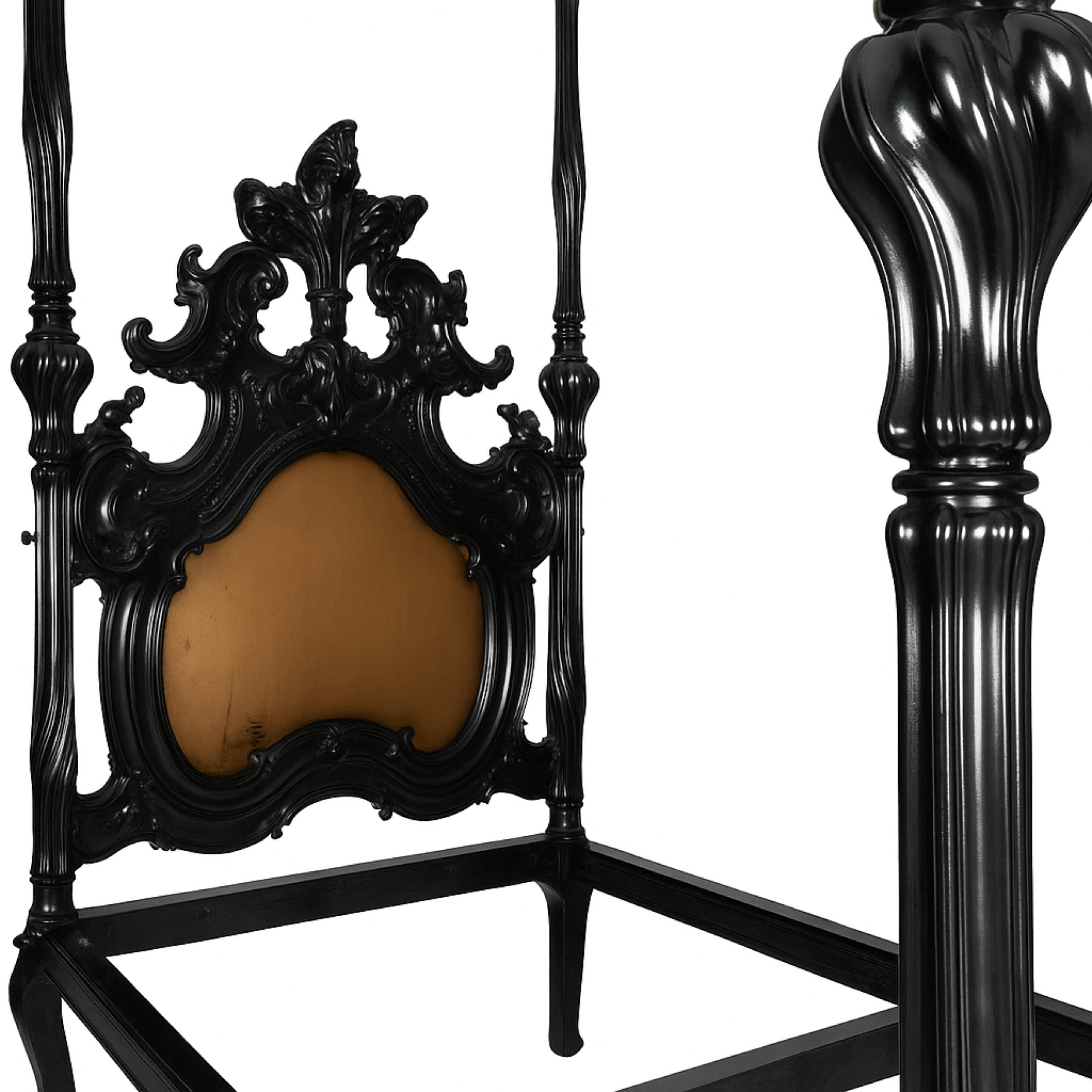 Noyer Lit à baldaquin de style baroque en laque noire, 19e siècle en vente