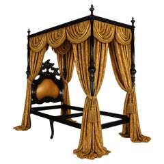 Baroque Style Black Lacquer Canopy Bed, 19th Century
