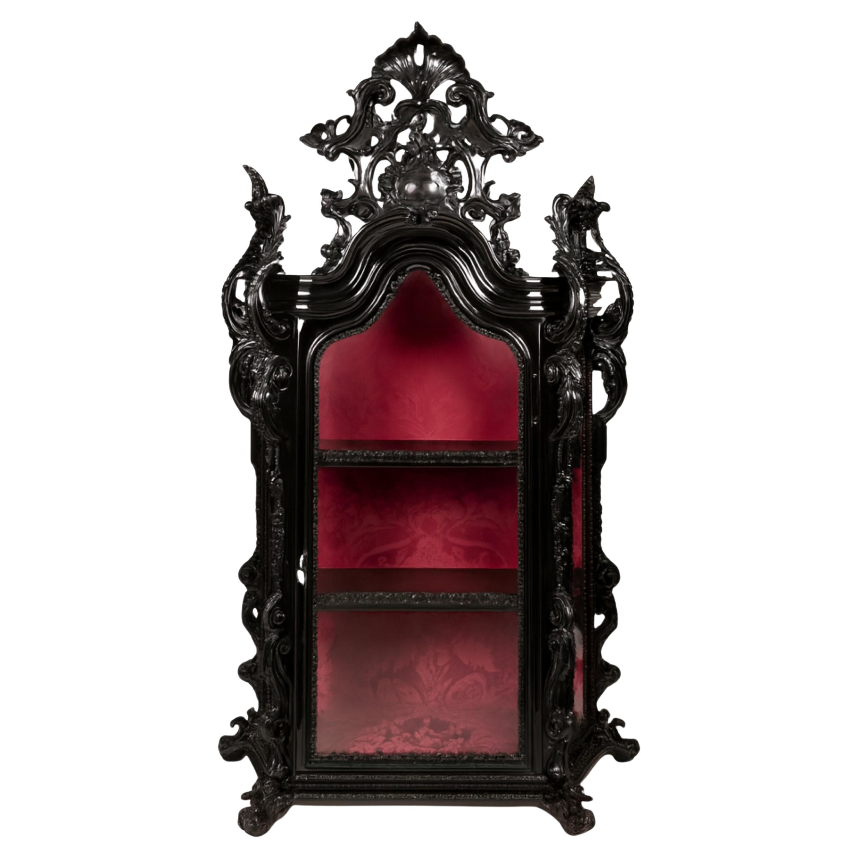 Vetrina in cedro laccato nero in stile barocco, XIX secolo in vendita