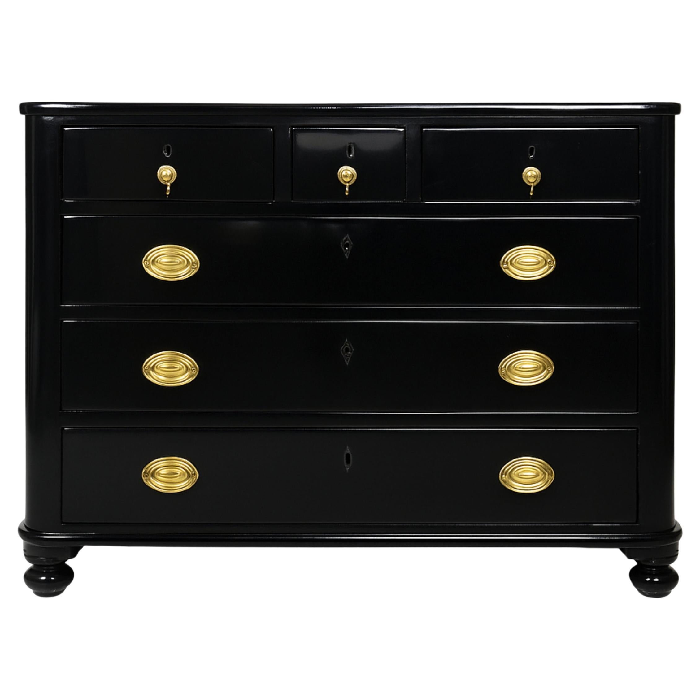 Baroque Style Black Lacquer Chest of Drawers, 19th Century
