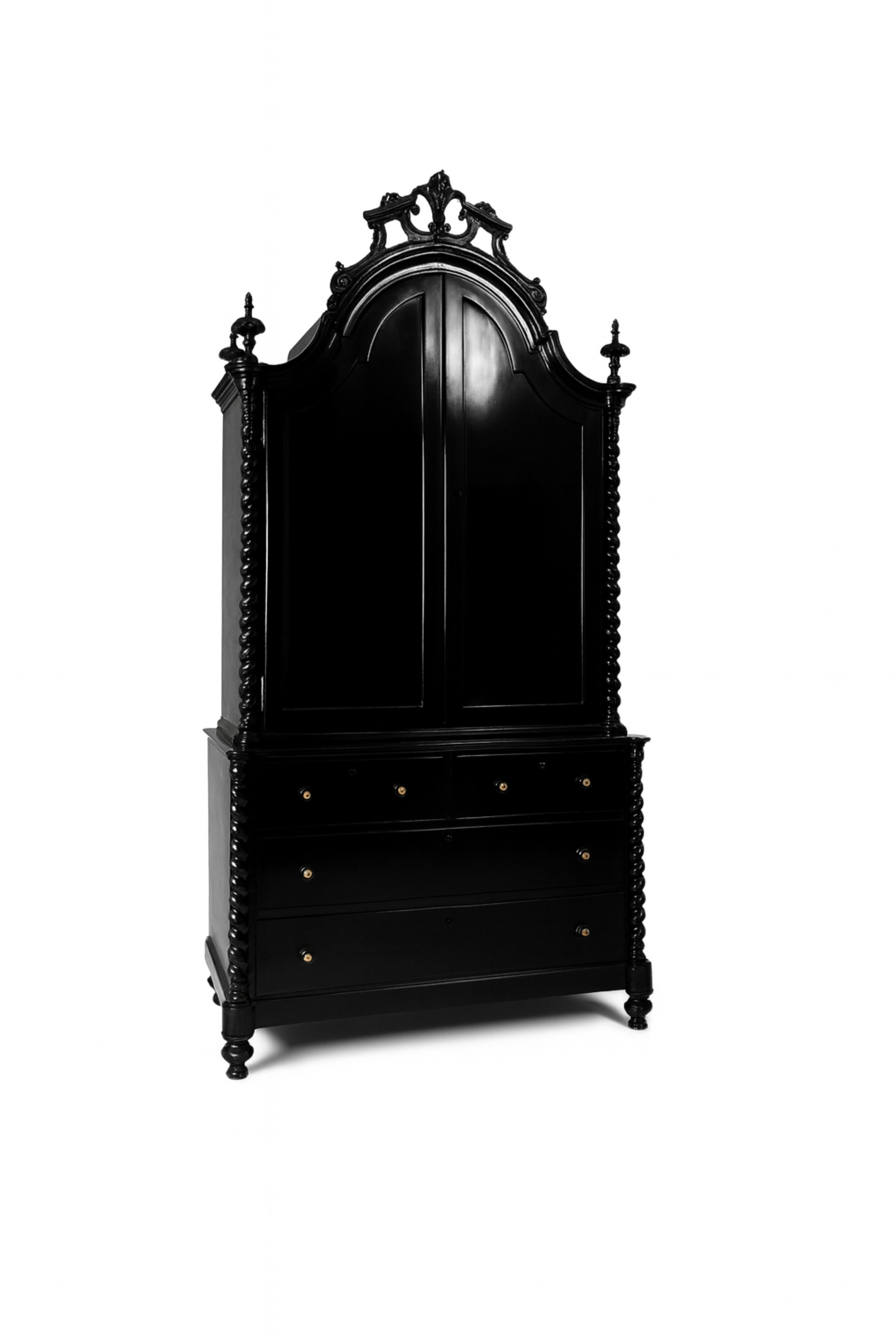 Barocco Cassettiera in stile barocco in lacca nera Oratorio, XIX secolo in vendita