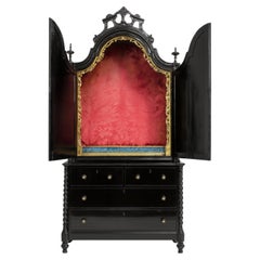 Baroque Style Black Lacquer Chest of Drawers Oratory, 19th Century