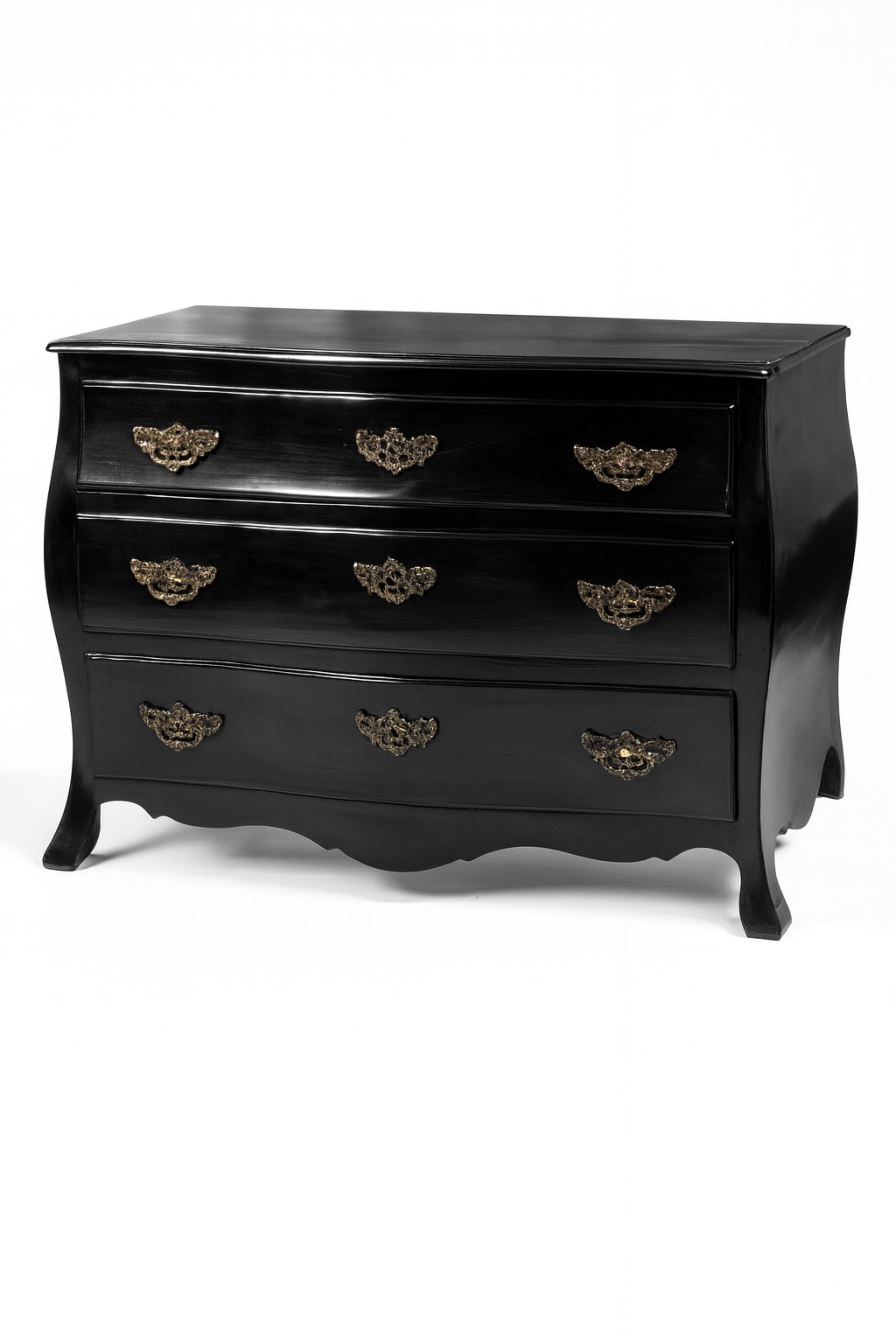 Ottone Comò in stile barocco in lacca nera, XIX secolo in vendita