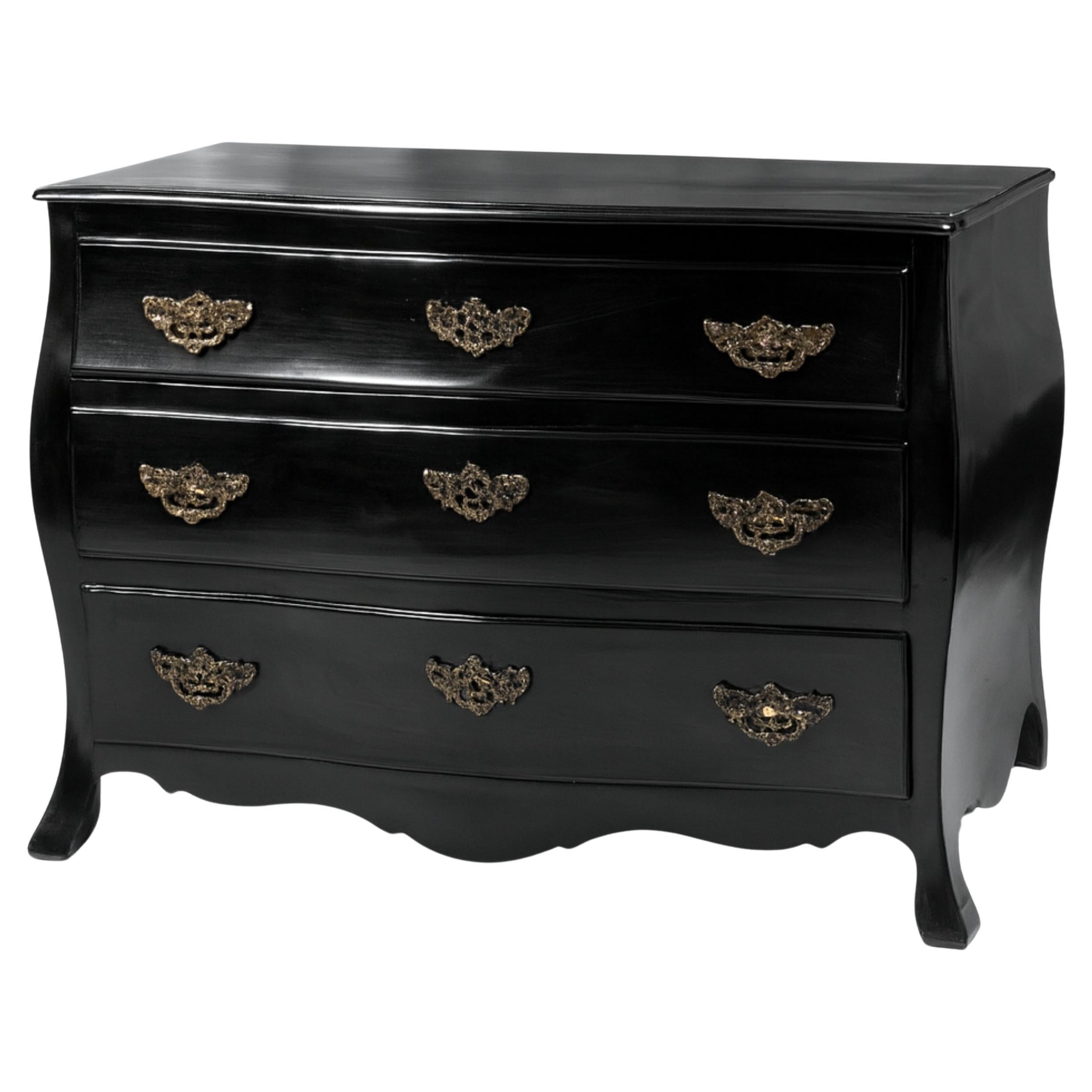 Comò in stile barocco in lacca nera, XIX secolo