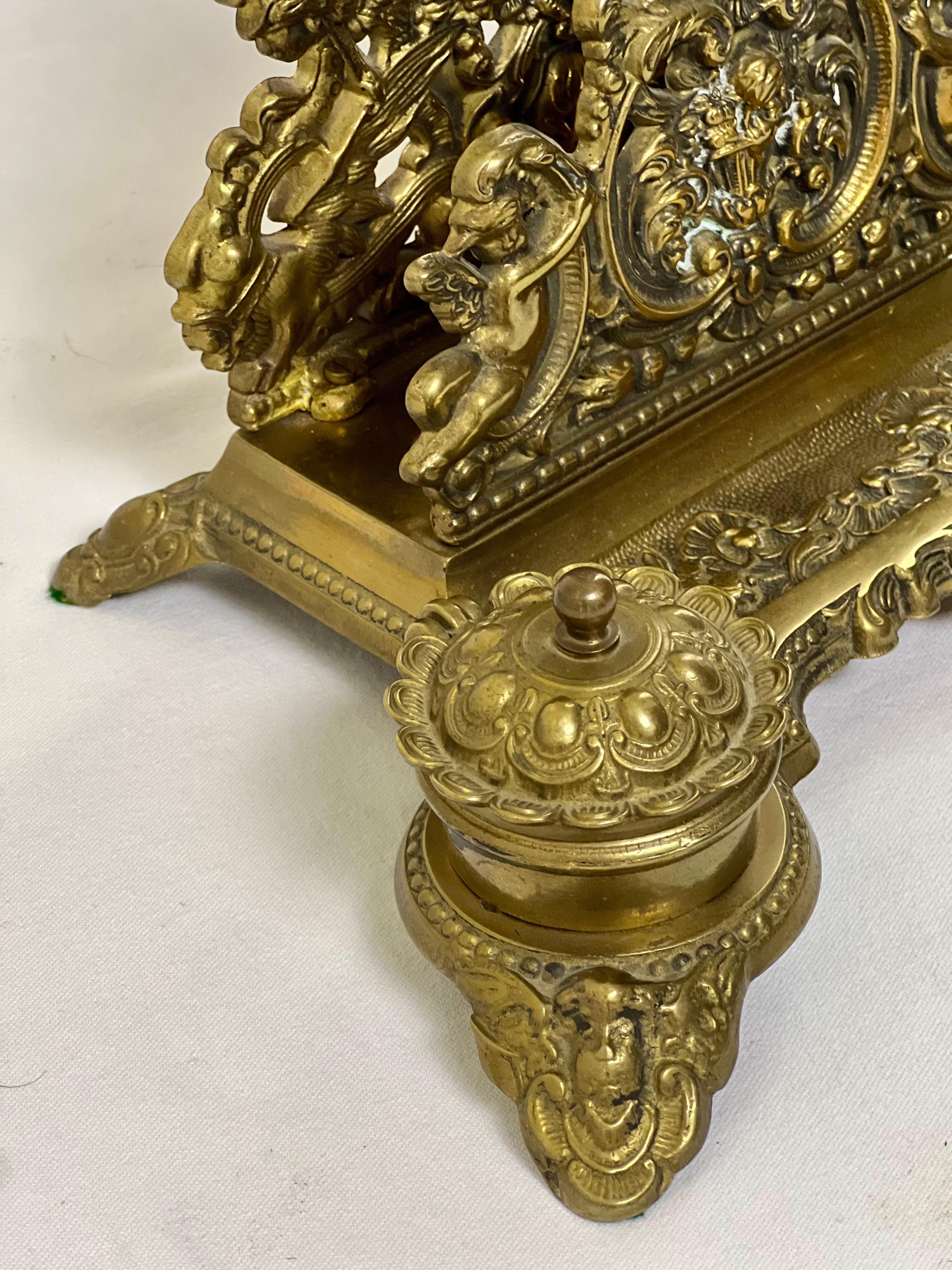 Baroque Style Brass Inkwell Set and Letter Holder Stand For Sale 6