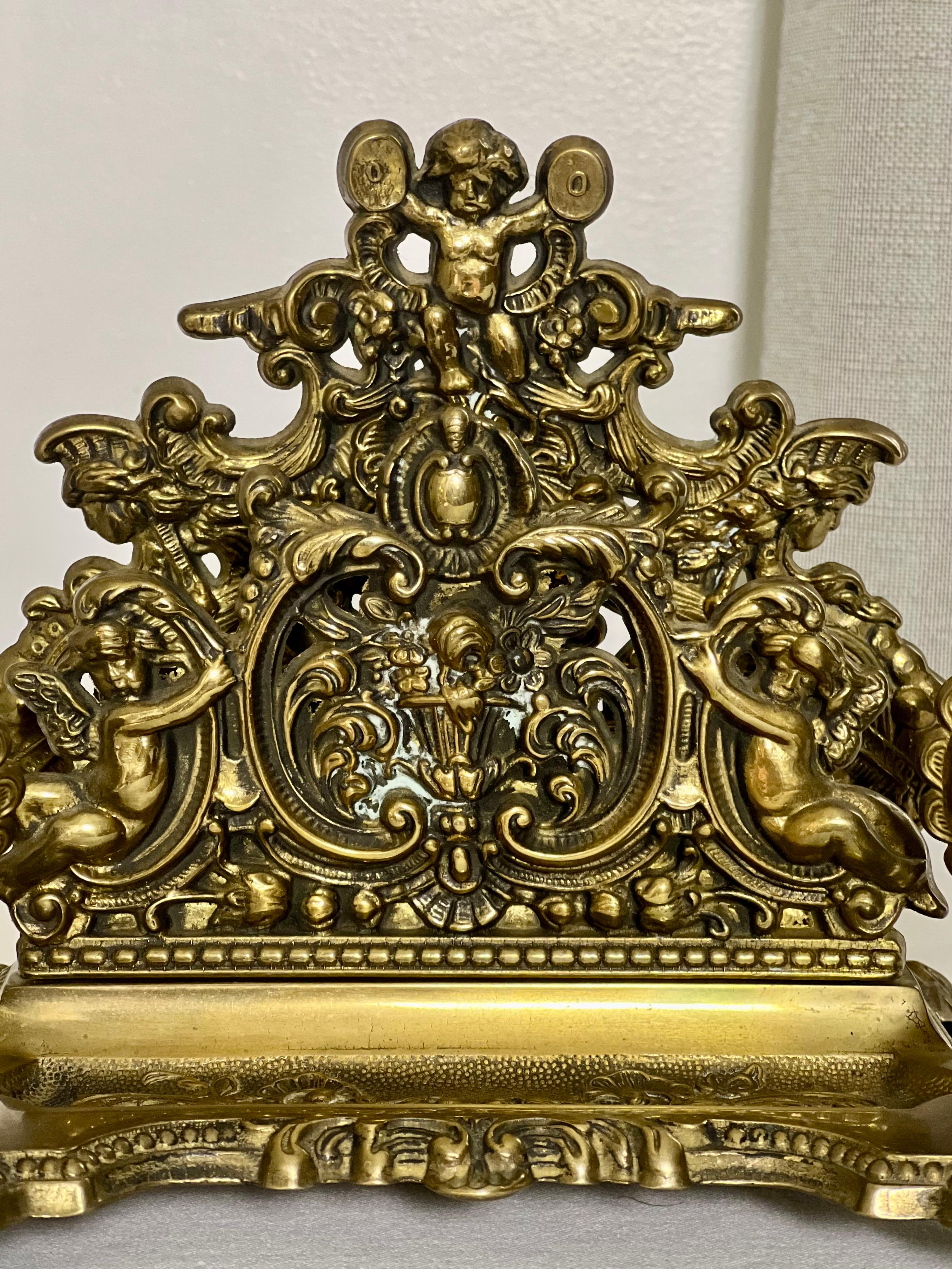 Baroque Style Brass Inkwell Set and Letter Holder Stand For Sale 2
