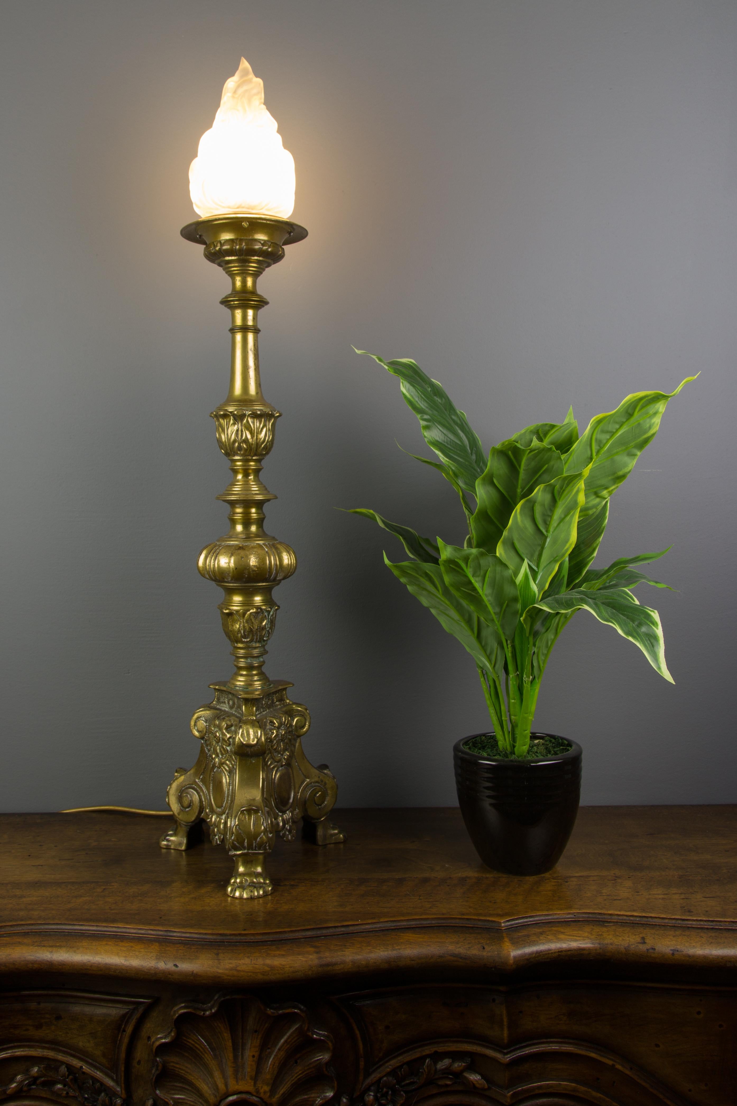 French Baroque Style Bronze and Frosted Glass Floor Lamp