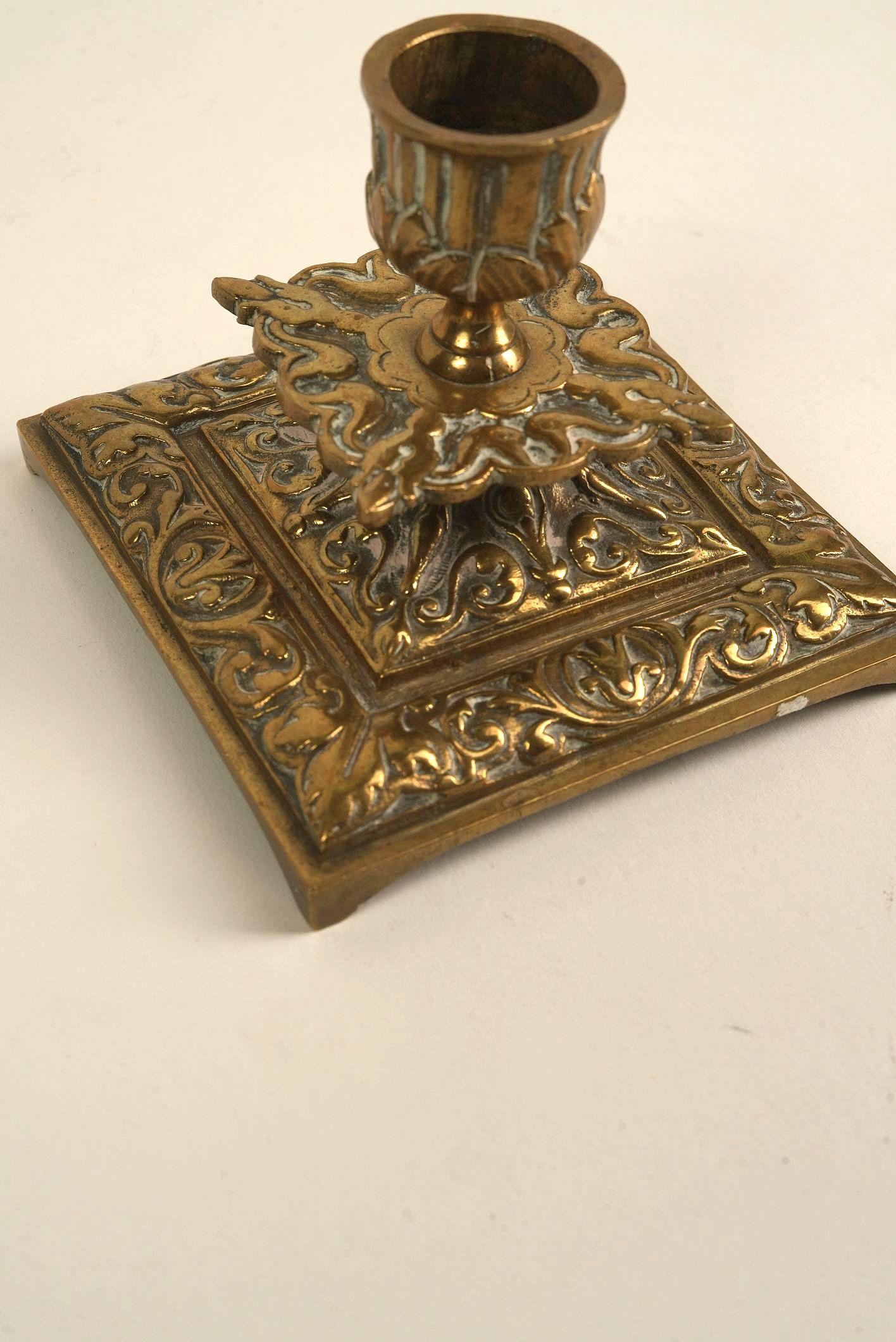 Brass Baroque-Style Candle Holders With Gilded Accents For Sale