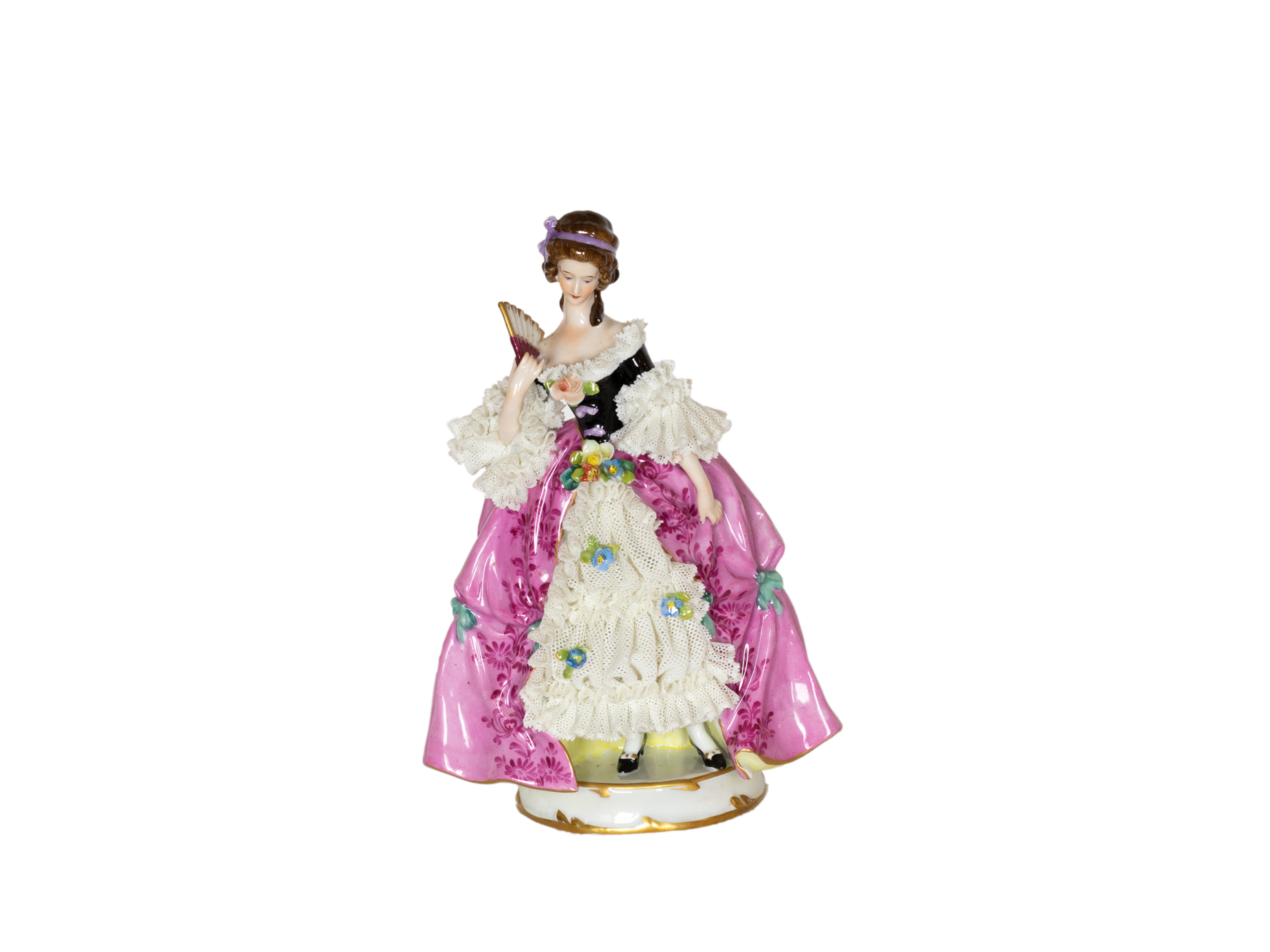Hand-Painted Baroque Style Capadimonte Porcelain Figure of Lady With Fan, 1900s For Sale