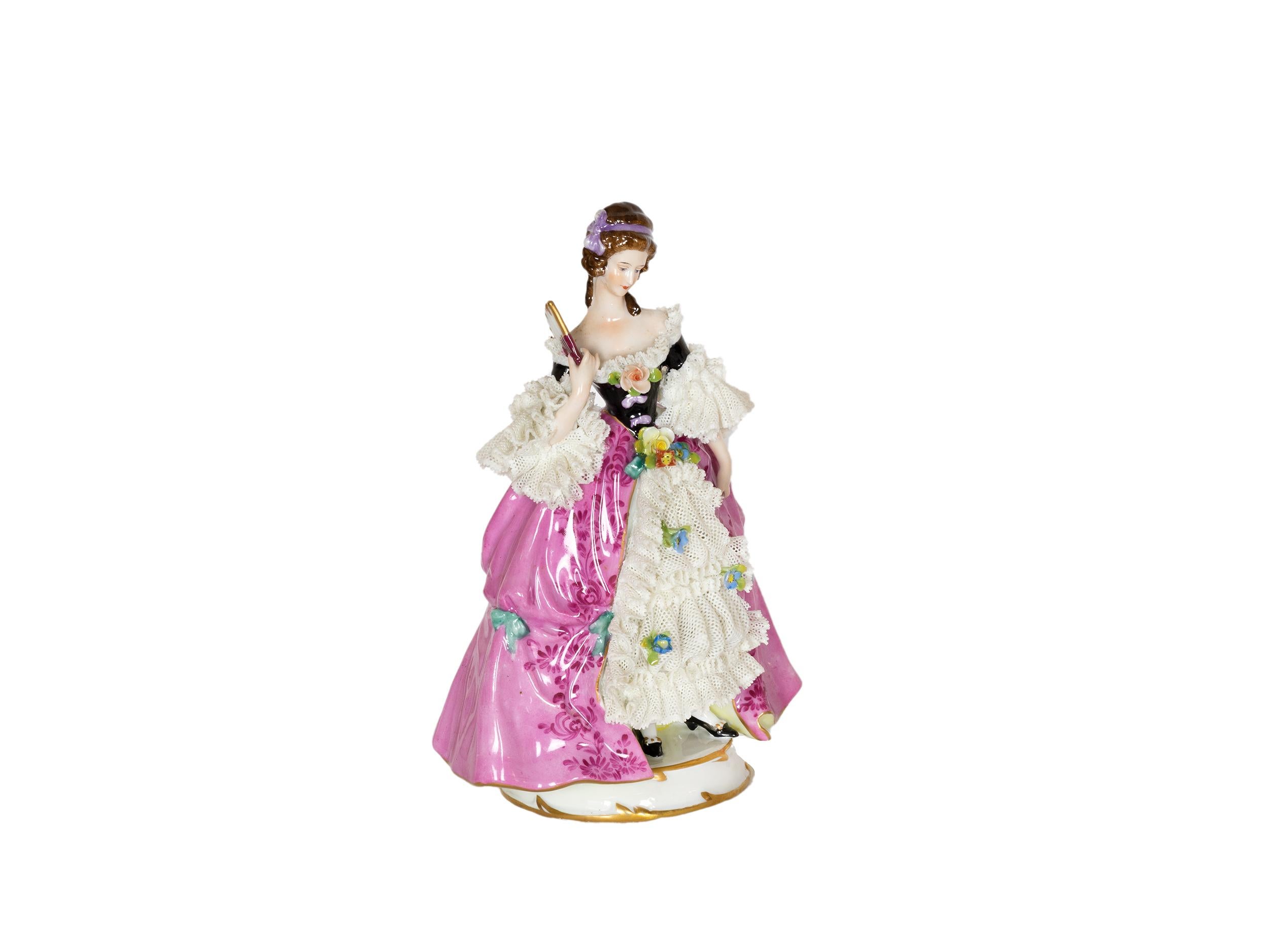 Hand-Painted Baroque Style Capadimonte Porcelain Figure of Lady With Fan, 1900s For Sale