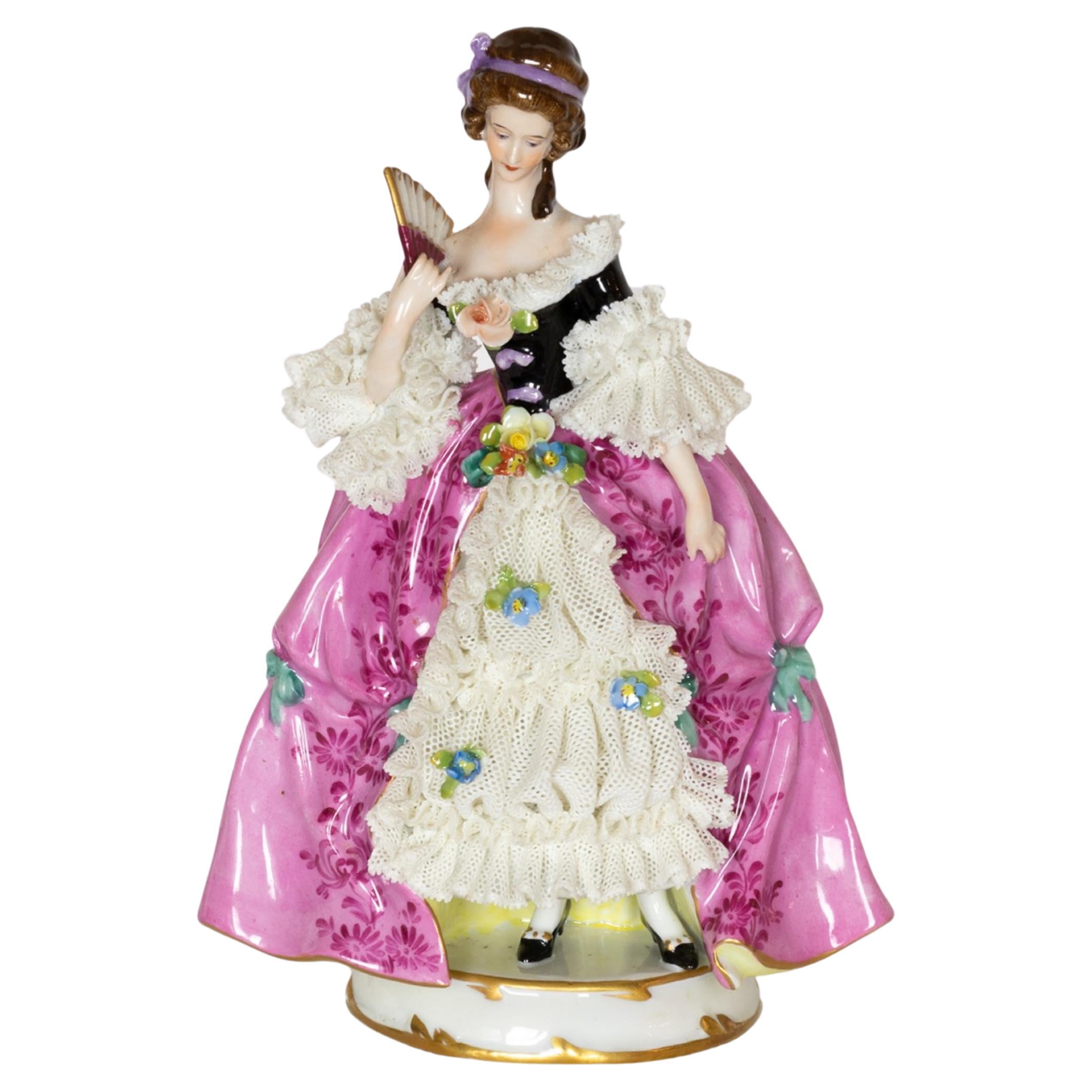 Baroque Style Capadimonte Porcelain Figure of Lady With Fan, 1900s For Sale