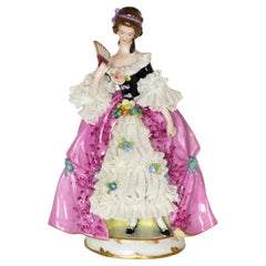 Baroque Style Capadimonte Porcelain Figure of Lady With Fan, 1900s