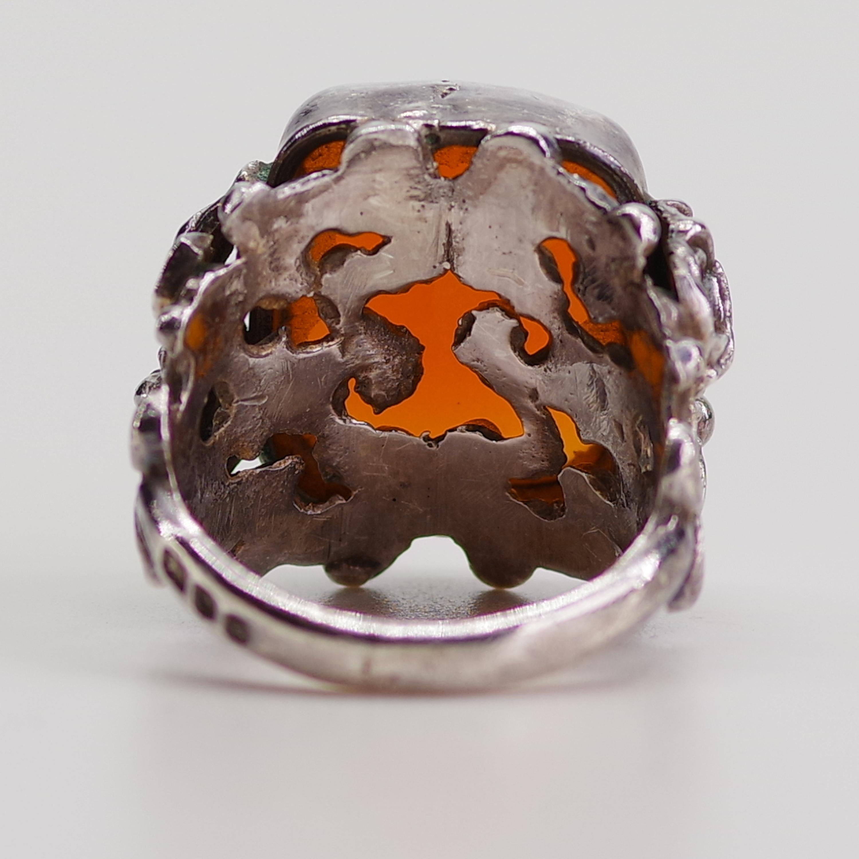 Baroque Style Carnelian Ring in Silver, English, circa 1896 In Excellent Condition In Southbury, CT