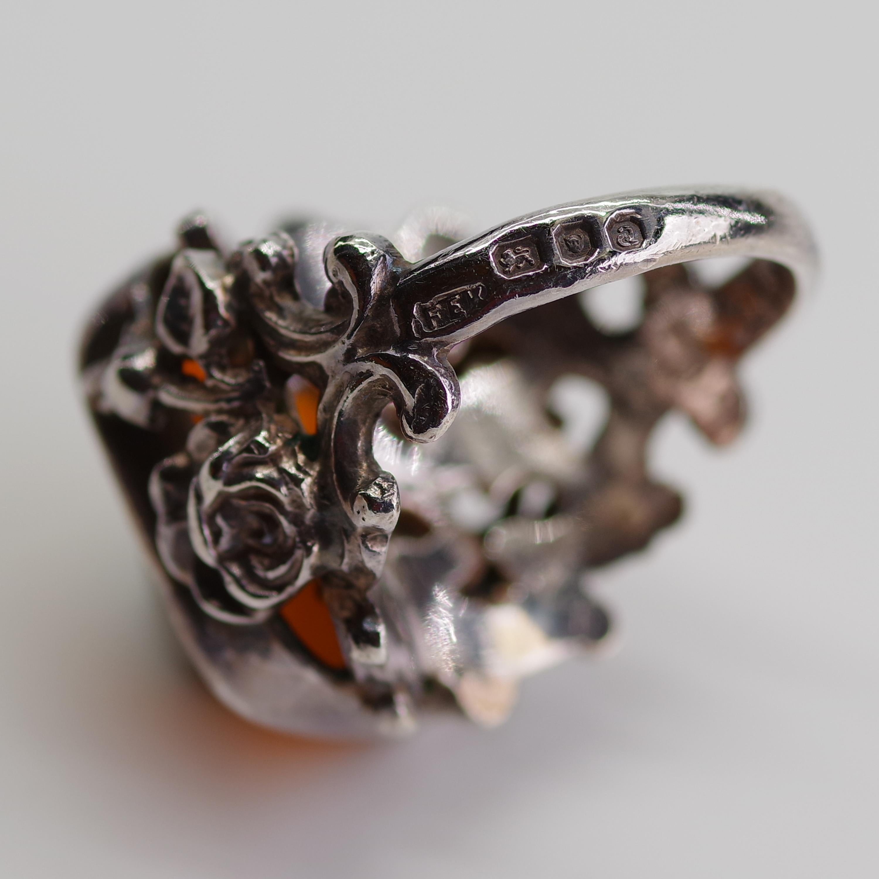 Baroque Style Carnelian Ring in Silver, English, circa 1896 3