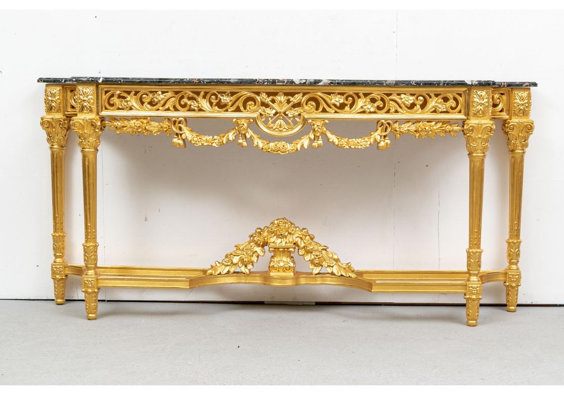 Baroque Style Carved And Gilt Marble Top Tiered Console Table 8
