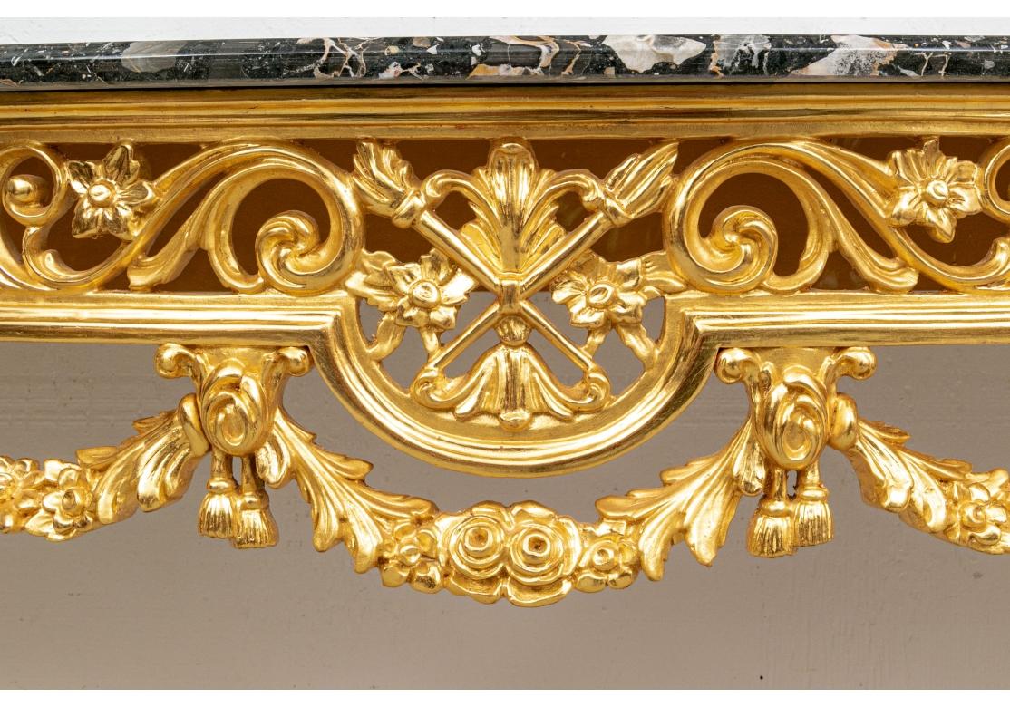 Baroque Style Carved And Gilt Marble Top Tiered Console Table 4