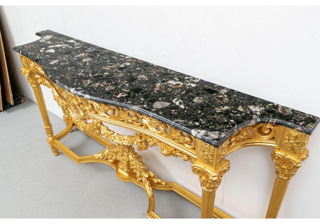 Baroque Style Carved And Gilt Marble Top Tiered Console Table 5