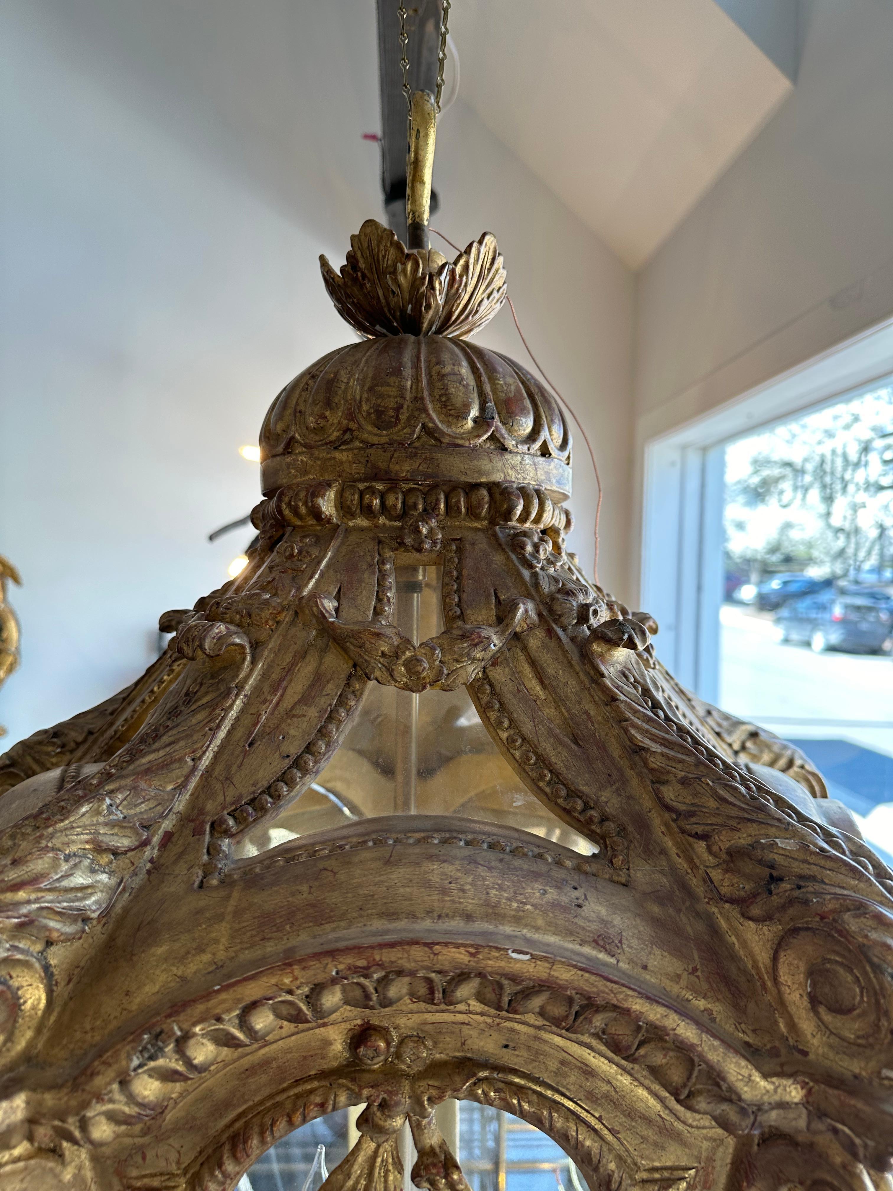 Hand-Carved Baroque Style Carved and Gilt Wood Venetian Lantern