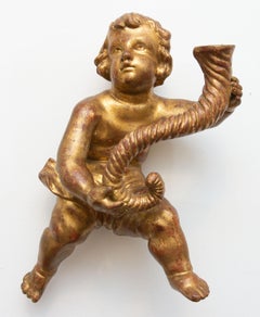 Baroque Style Carved Giltwood Cherub or Putti a Pair